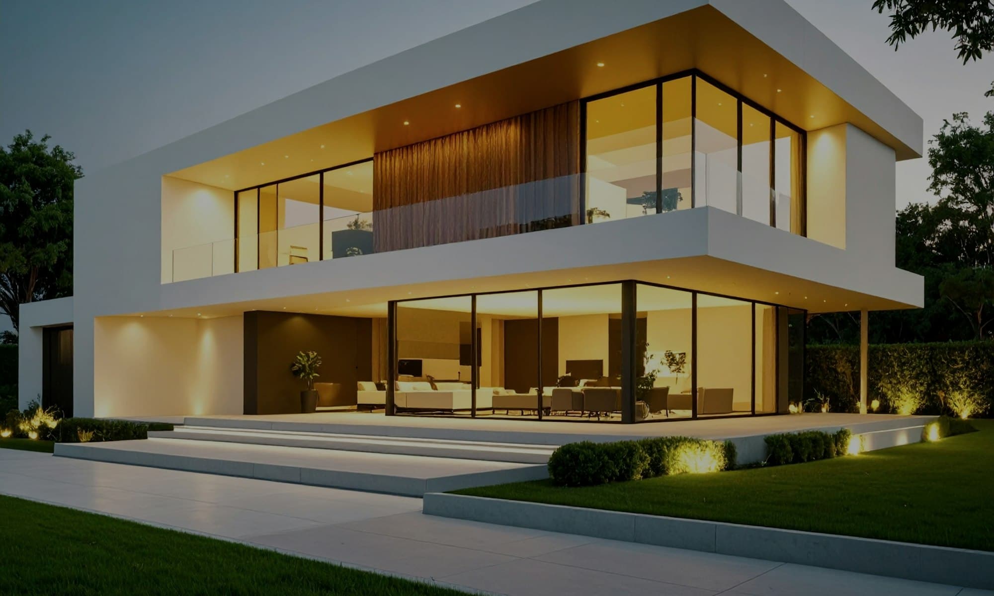 A recently completed residential project photographed at dusk